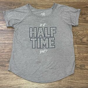 Made Right Short Sleeve Tshirt Gray Is It Halftime Yet? size Medium